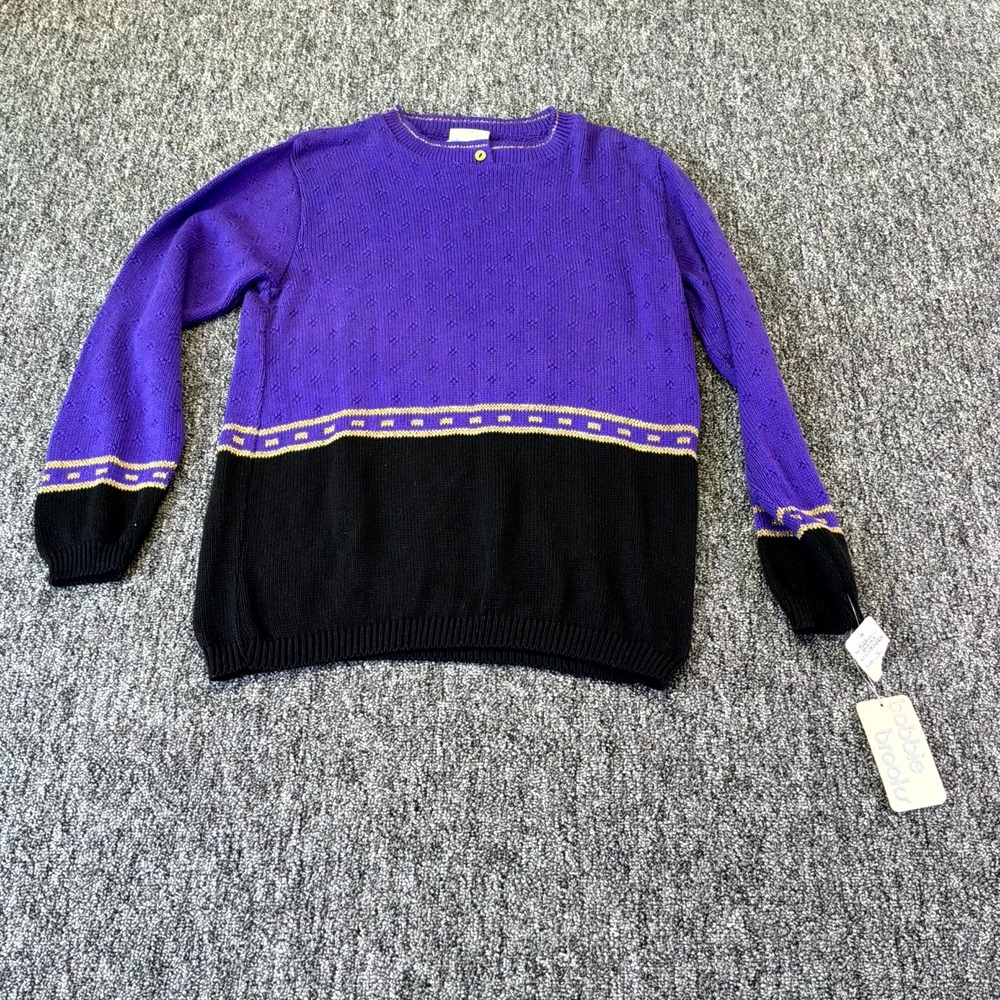 Bobbie Brooks Sweater Womens Large Purple Black Knitted Long Sleeve Winter Wear